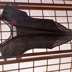 POOF juniors snake print black sheer netting faux leather Bodysuit sz L NWT